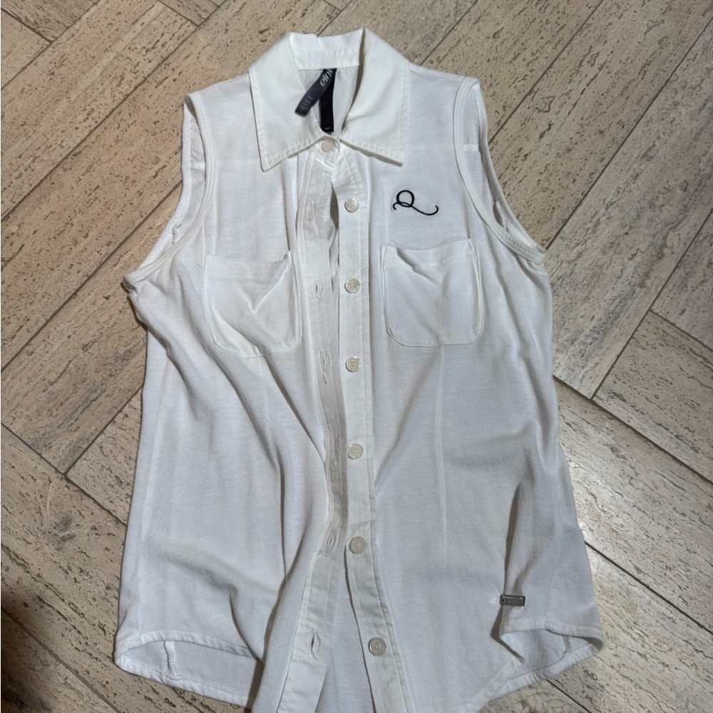White Sleeveless Button-Up Shirt